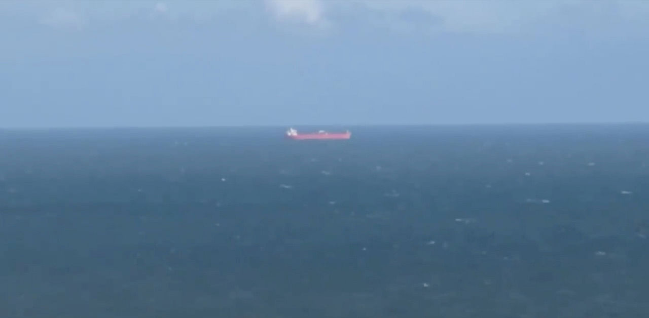 Oil tanker Nave Andromeda is seen off the coast of the Isle of Wight, Britain, October 25, 2020 in this screen grab obtained from a social media video. Credit: Reuters Photo