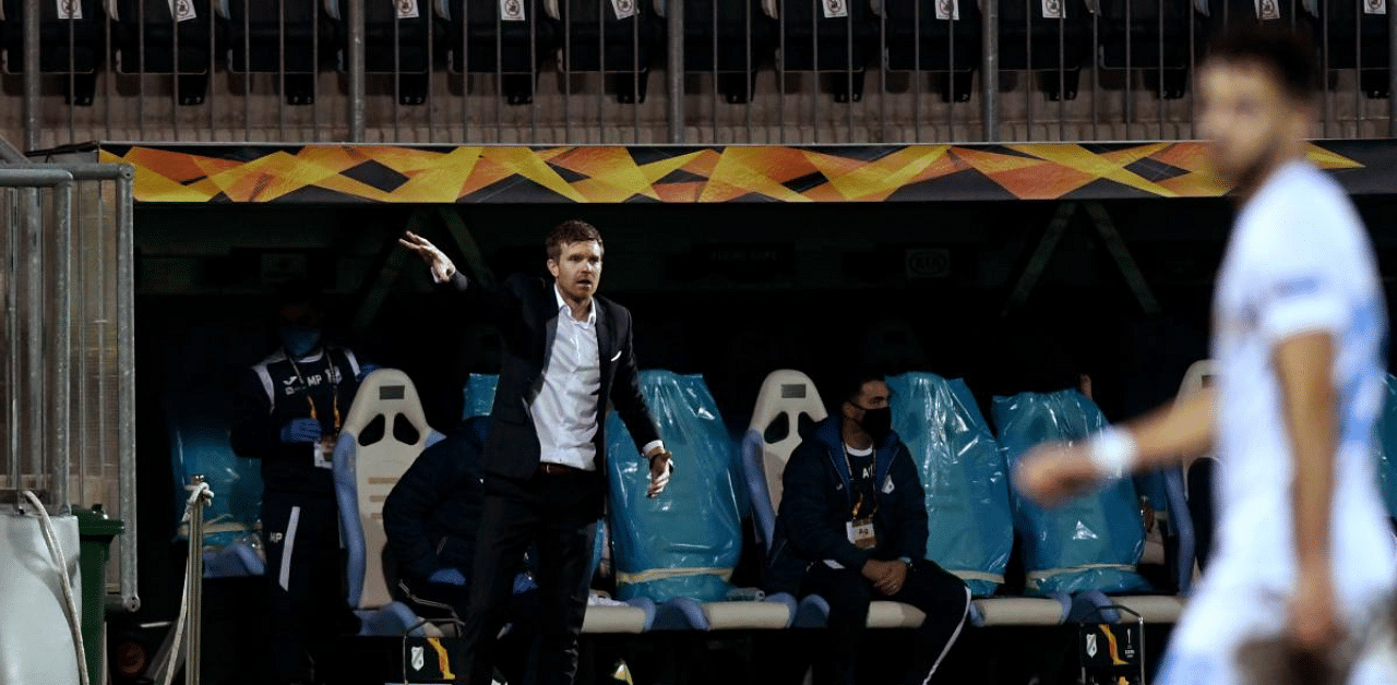 Real Sociedad head coach Imanol Alguacil gestures during the match. Credit: AFP Photo