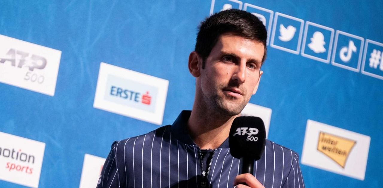 Serbian tennis player Novak Djokovic addresses a press conference prior to the Tennis Open in Vienna, Austria. Credit: AFP.