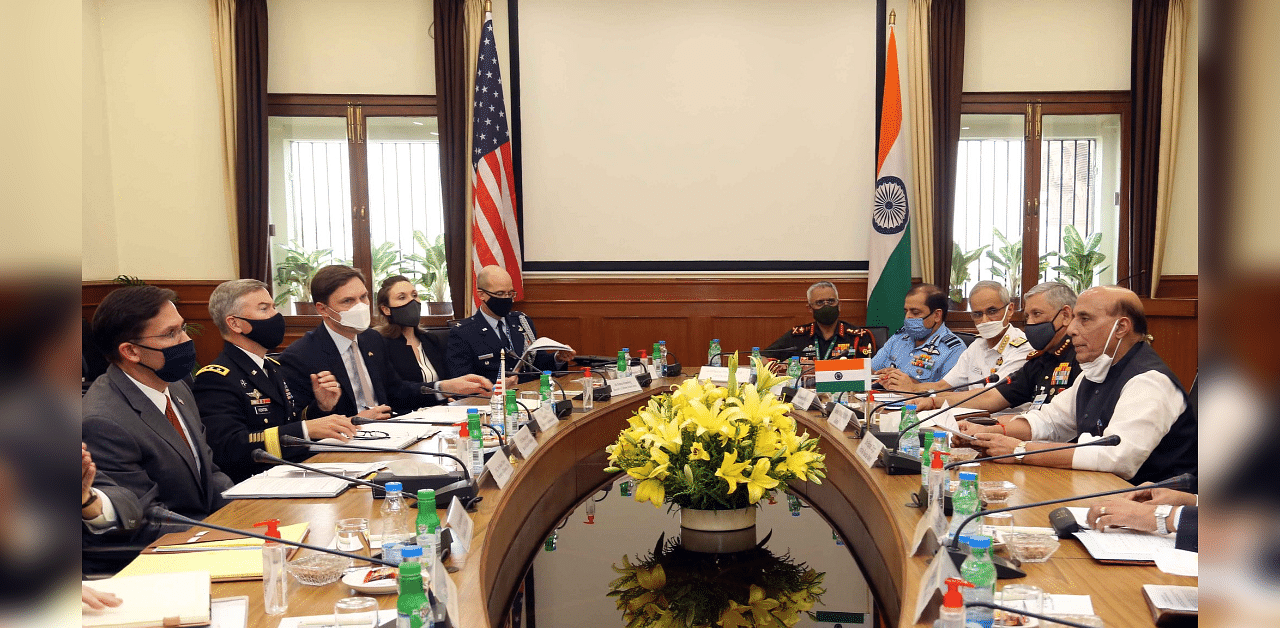 During the talks, Defence Minister Rajnath Singh and his US counterpart Mark T Esper explored ways to further deepen cooperation in the Indo-Pacific region, enhance military-to-military ties, and reviewed key regional security challenges including in India's neighbourhood, officials said. Credit: Twitter (@rajnathsingh)