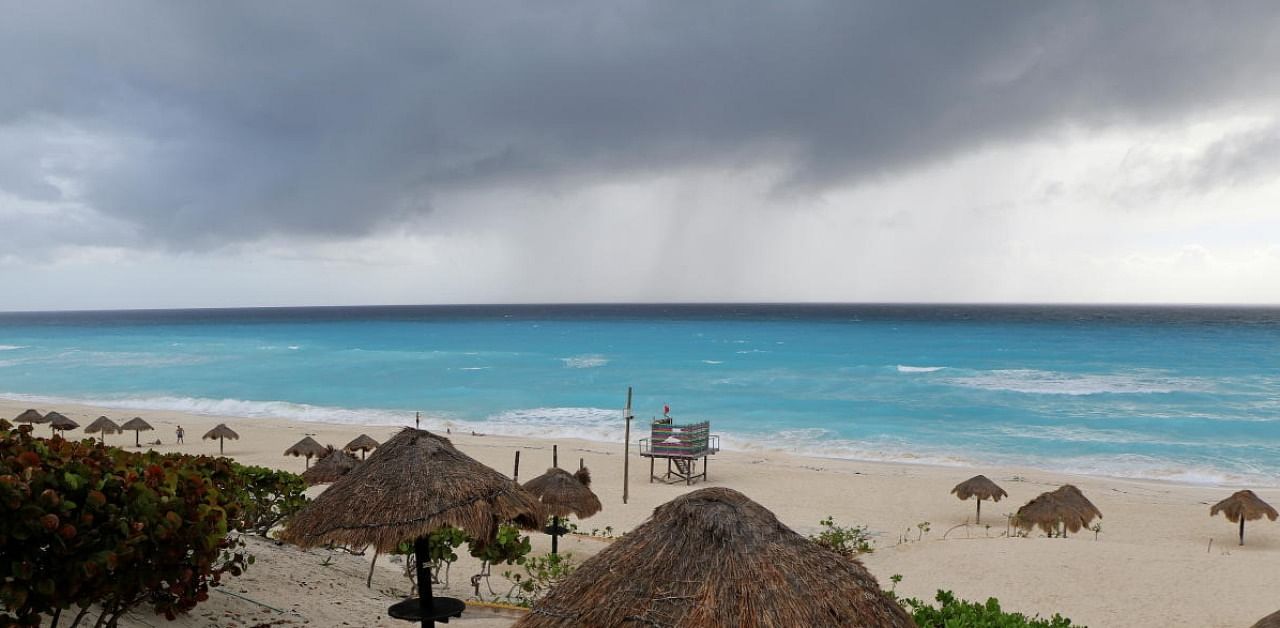 A general view shows a beach closed due to the proximity of Hurricane Zeta, in Cancun. Credit: Reuters.