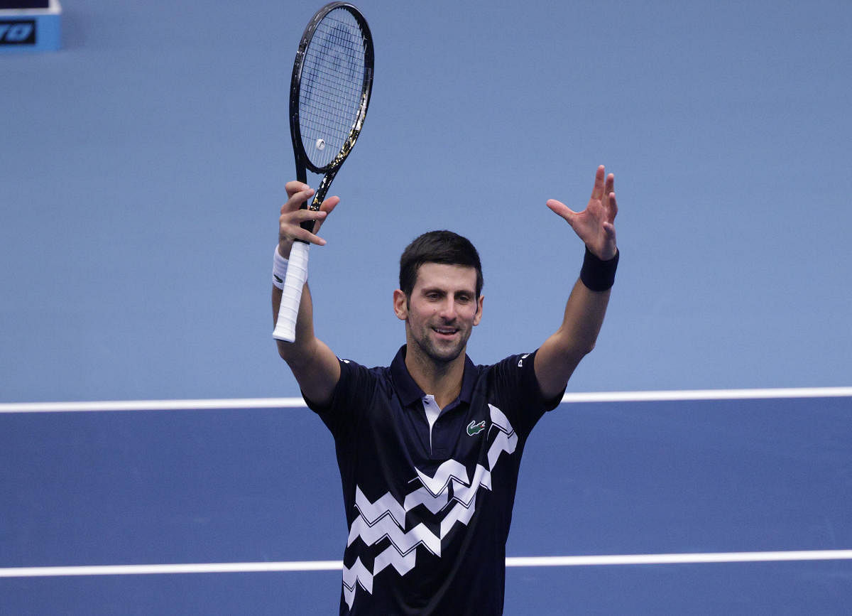 Serbia's Novak Djokovic celebrates after winning his first round match against Serbia's Filip Krajinovic. Credit: Reuters