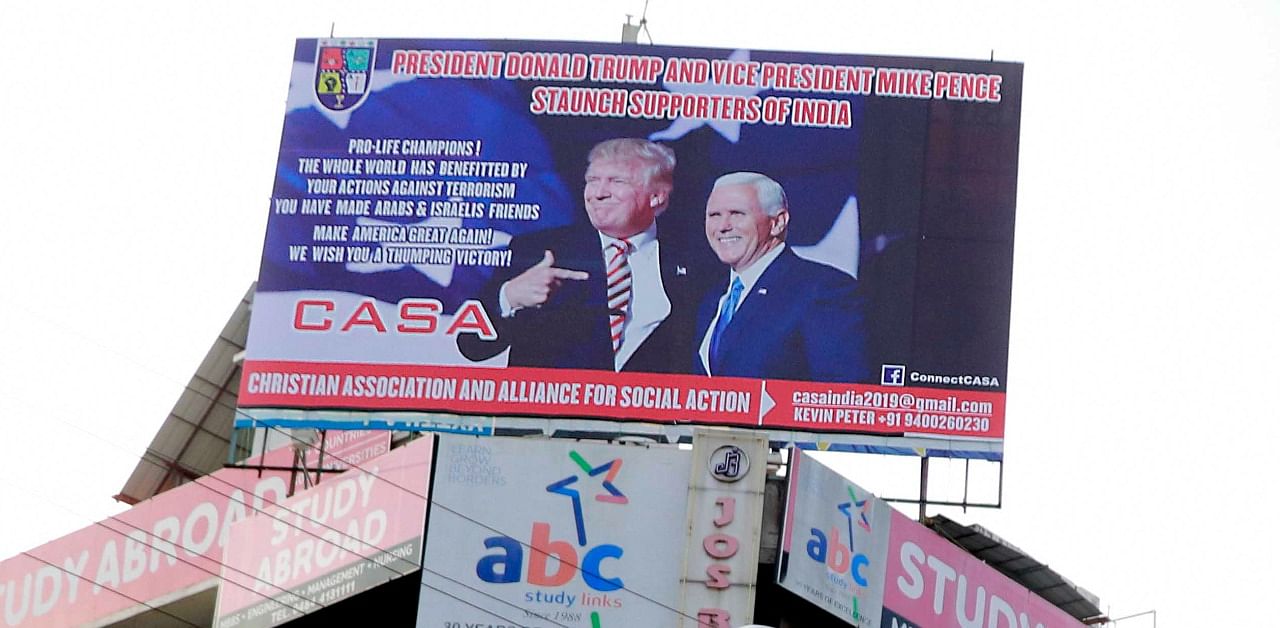 Christian Association and Alliance for Social Action (CASA), a Kerala-based body, has put up a hoarding in support of Trump at Jos Junction, one of the busiest parts of Kochi city. Credit: Special Arrangement