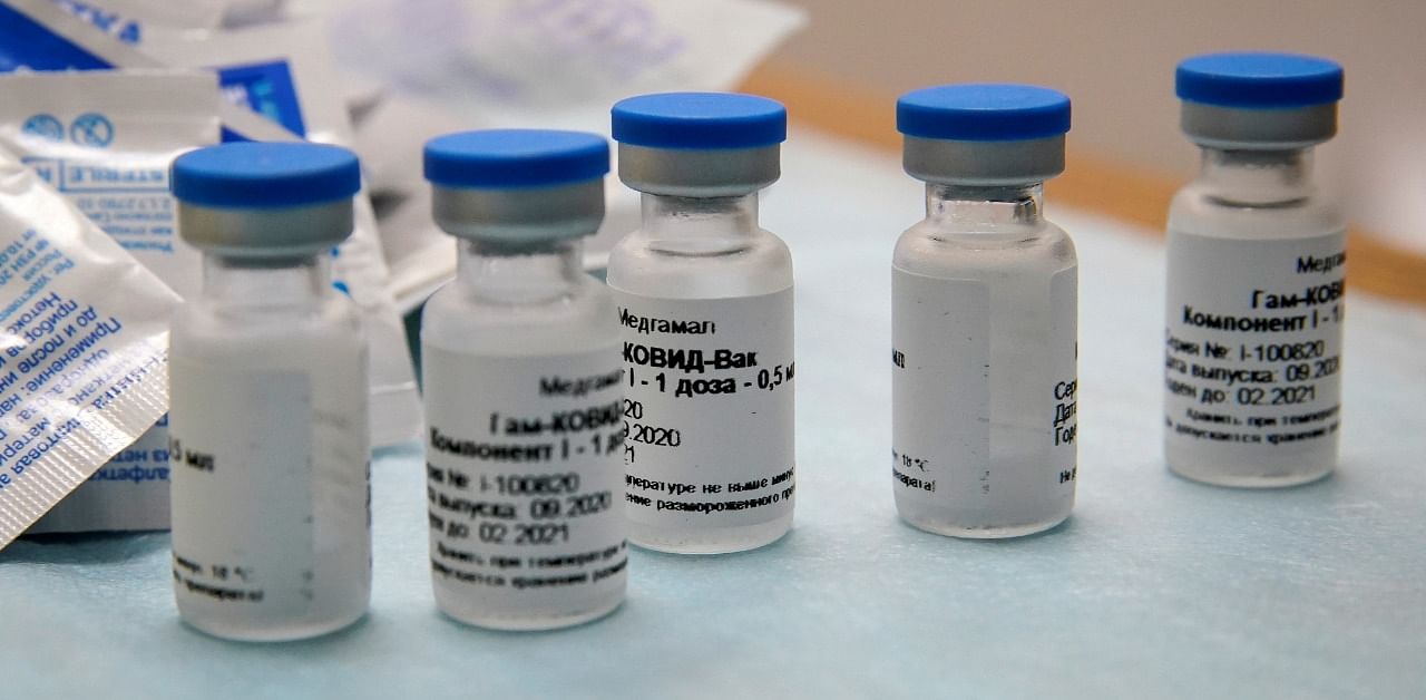 Bottles with Russia's "Sputnik V" vaccine against the coronavirus disease. Credit: Reuters Photo