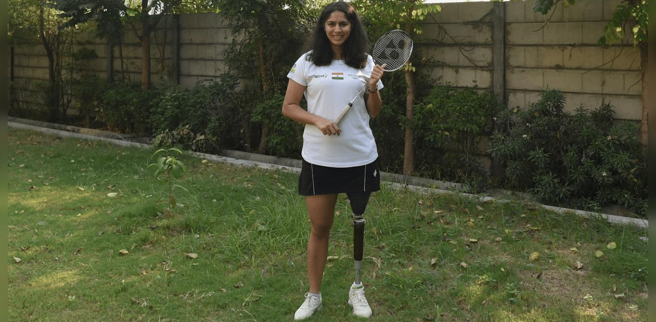 Indian para-badminton athlete Manasi Joshi, who is currently world No 2 in SL3 singles, poses for a picture at her residence on the outskirts of Ahmedabad. Credit: AFP Photo