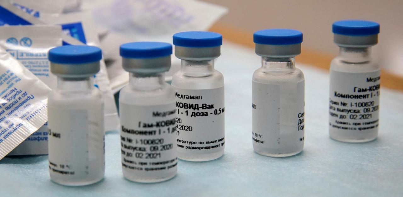 Bottles with Russia's "Sputnik-V" vaccine against the coronavirus disease are seen. Credit: Reuters