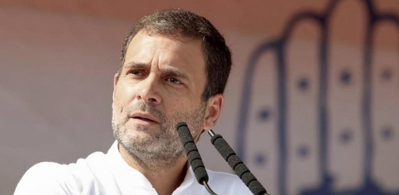  Congress leader Rahul Gandhi addresses a gathering during an election rally, at Hisua in Nawada district, Friday, Oct. 23, 2020. (PTI Photo)