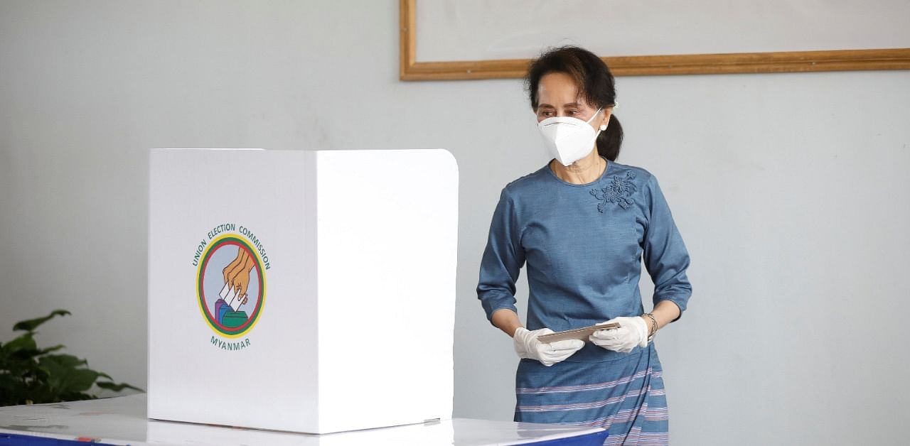 Myanmar State Counselor Aung San Suu Kyi casts an advance vote ahead of November 8th general election in Naypyitaw, Myanmar. Credit: Reuters Photo