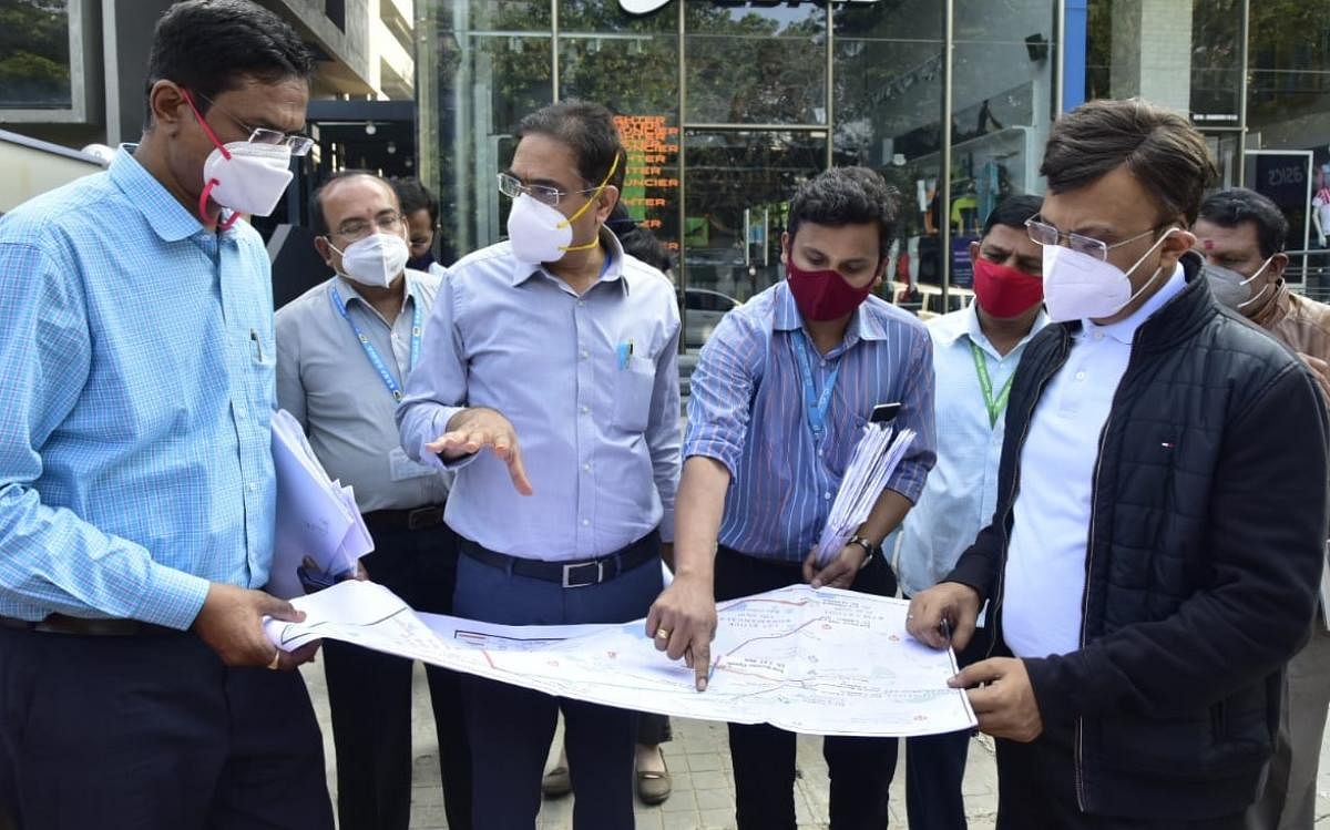 BBMP Administrator Gaurav Gupta inspecting the progress of pipeline work in the Koramangala Valley on Wednesday.