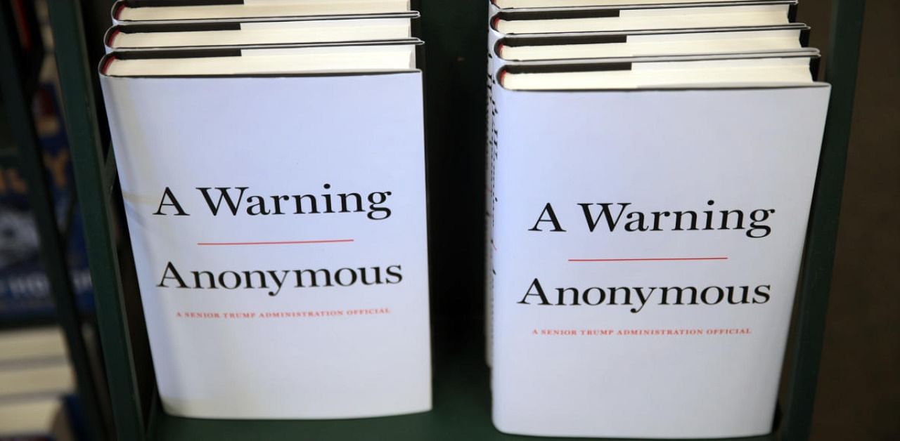 In this file photo taken on November 18, 2019 copies of "A Warning" by Anonymous are offered for sale at a Barnes & Noble store in Chicago, Illinois. Credit: AFP.