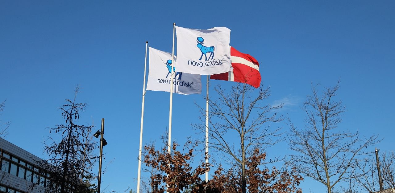 Flags are seen outside Novo Nordisk headquarters in Copenhagen, Denmark. Credit: Reuters Photo