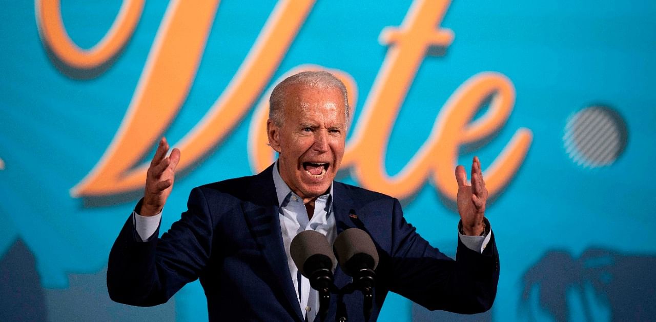 Former vice-president and Democratic presidential nominee Joe Biden delivers remarks during a Drive-In event in Tampa, Florida. Credit: AFP Photo