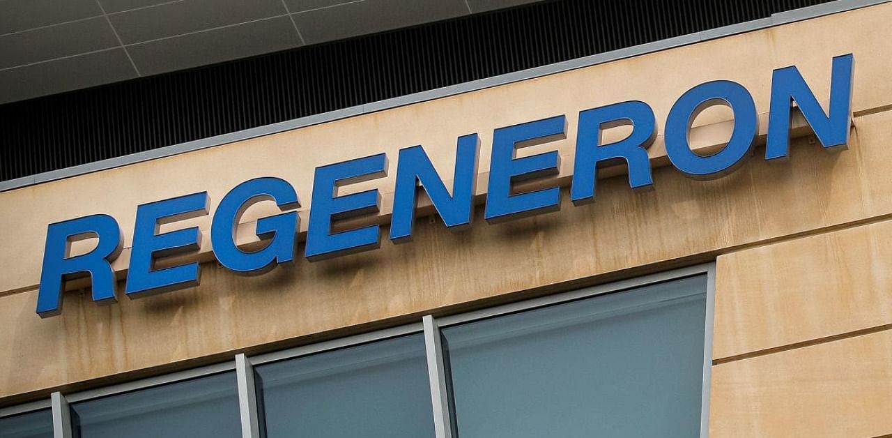 The Regeneron Pharmaceuticals company logo is seen on a building at the company's Westchester campus. Credit: Reuters