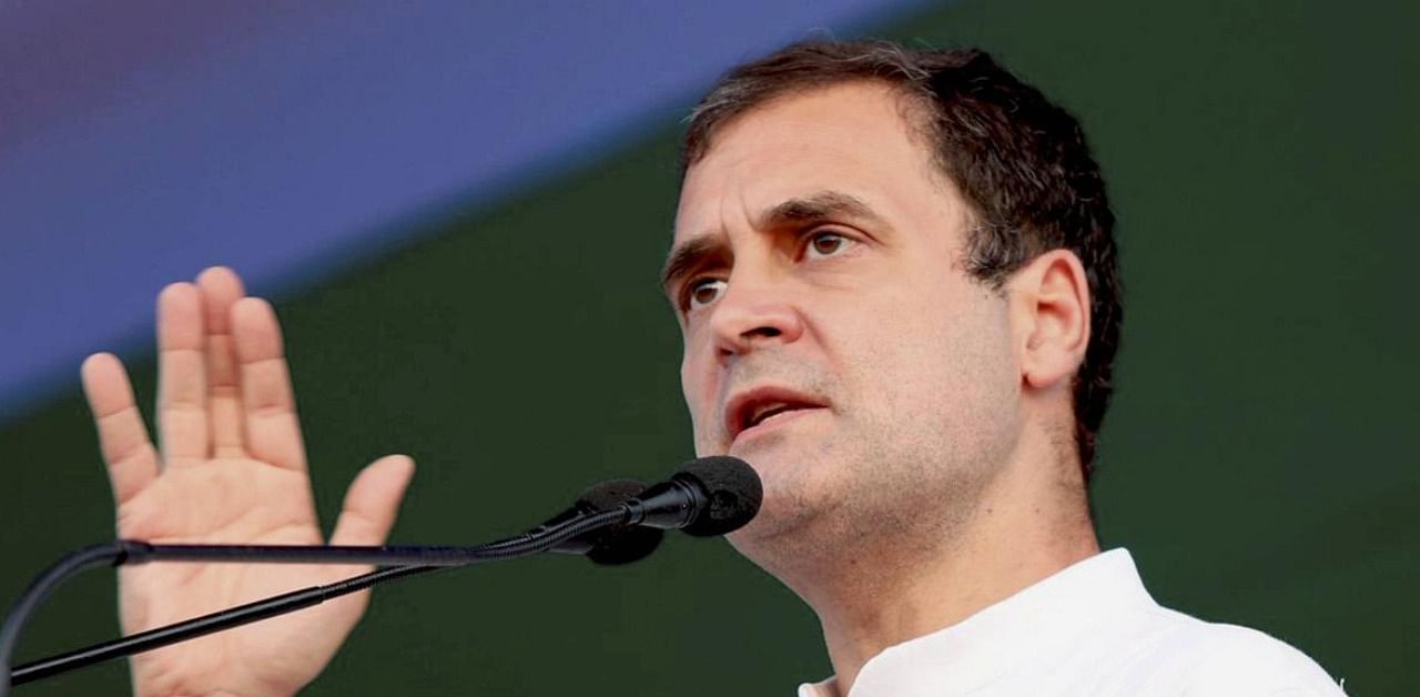 Congress leader Rahul Gandhi speaks during the second leg of his campaign for Bihar assembly elections, at Gyaspur in Darbhanga district, Wednesday, Oct. 28, 2020. Credit: PTI Photo