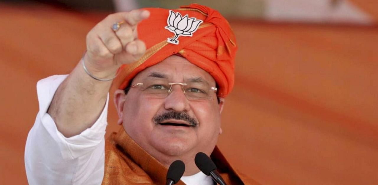 BJP National President J.P. Nadda addresses an election campaign rally for Assembly polls, in Begusarai. Credit: PTI.
