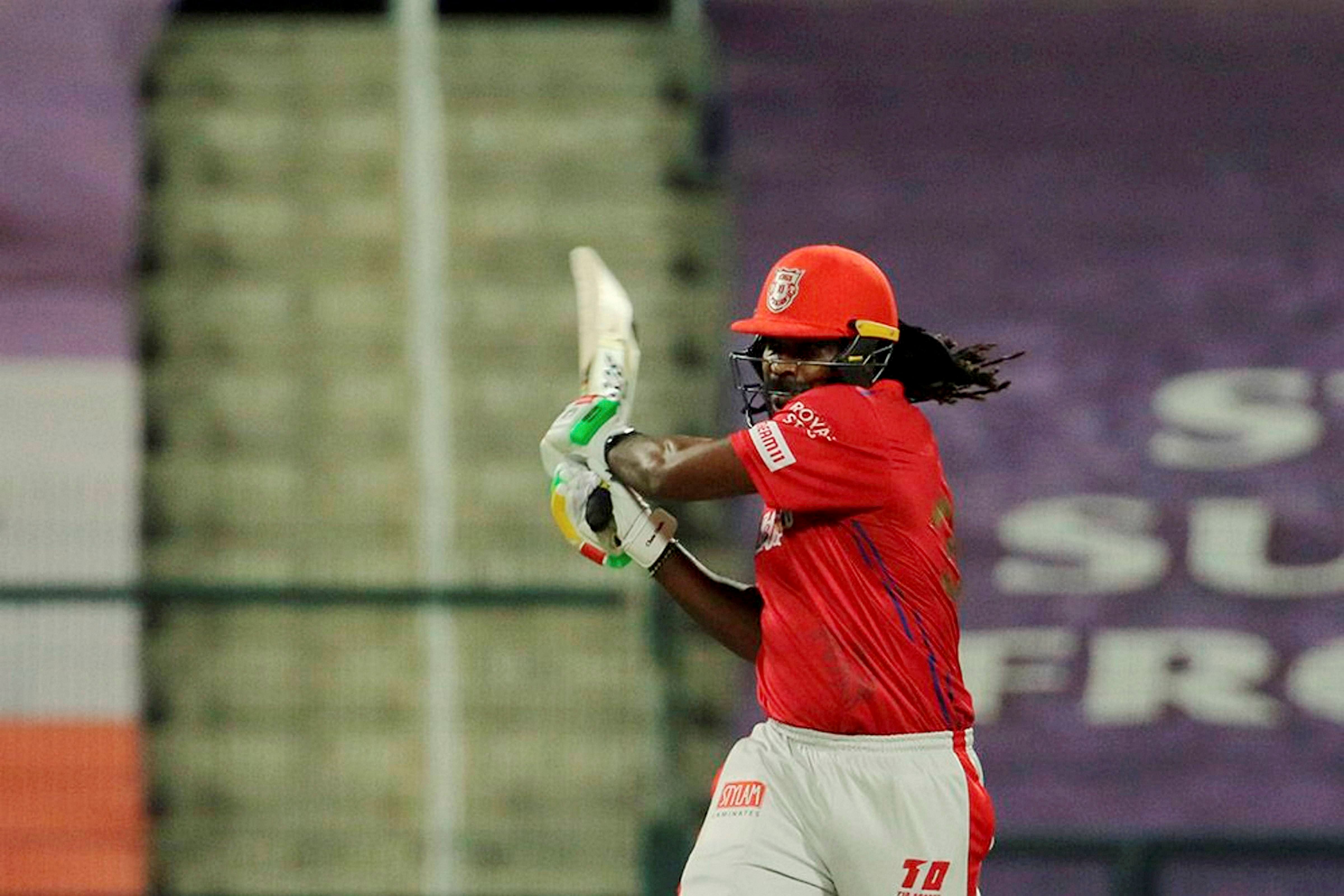 Chris Gayle of Kings XI Punjab plays a shot during the Indian Premier League (IPL) cricket match against Rajasthan Royals. Credits: PTI Photo