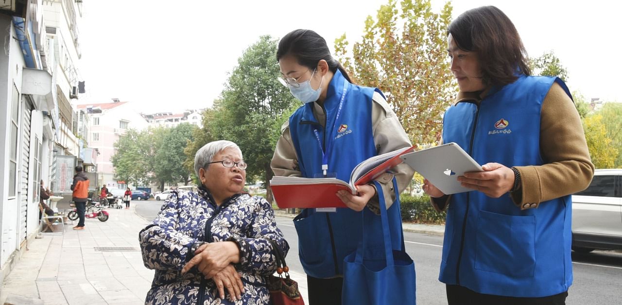 Census workers collect information from a woman in Lianyungang, in China's eastern Jiangsu province. Credit: AFP Photo