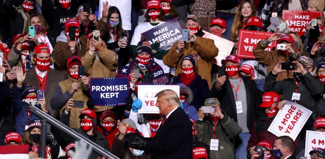 US President Donald Trump addressing a rally. Credit: Reuters Photo