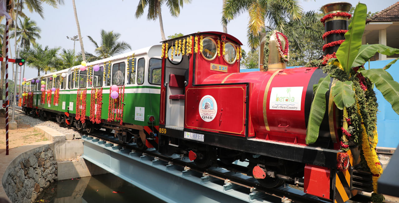A solar energy-driven miniature train, the first of its type in India, was commissioned at a tourist centre in Thiruvananthapuram. Credit: DH Photo/Special Arrangement
