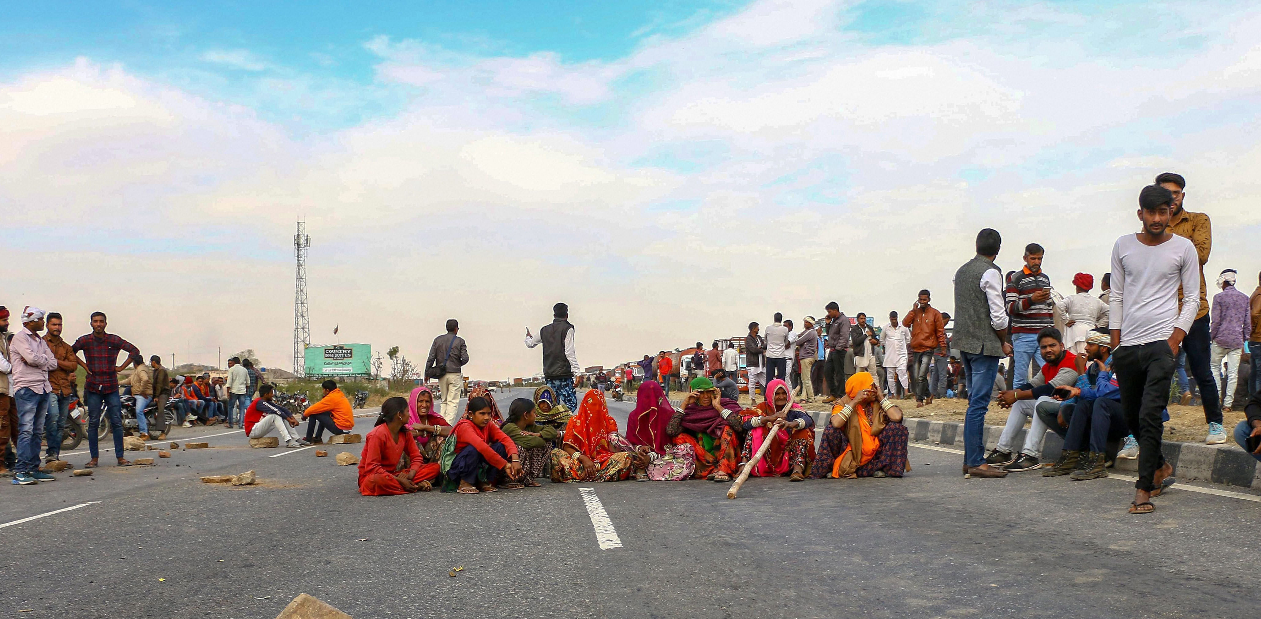 Gujjar community members block national highway 58 in support of their demand for reservation in Ajmer in Feb 2019. Credit: PTI File Photo