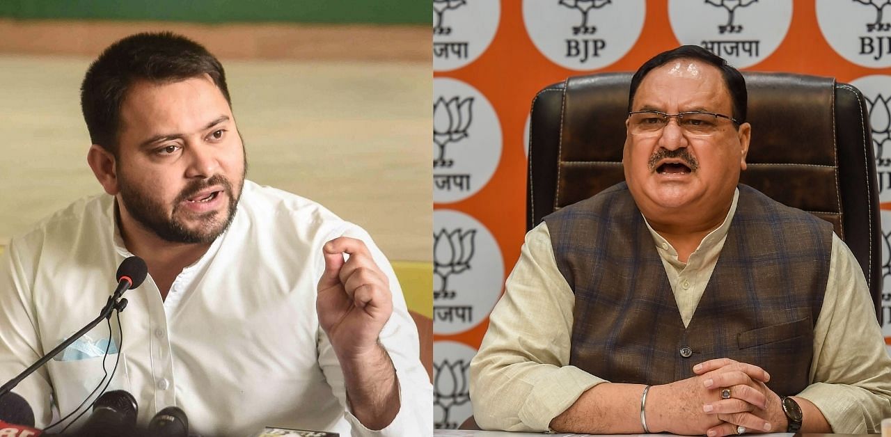 Tejashwi Yadav and J P Nadda. Credit: PTI Photo