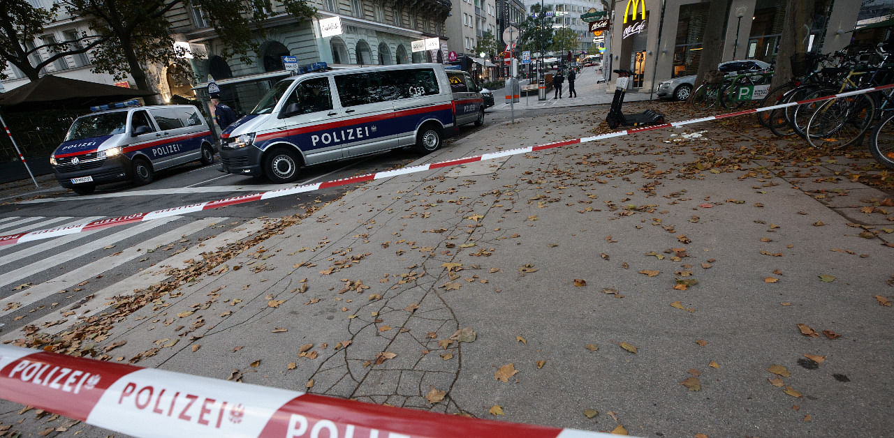 A police line is seen after exchanges of gunfire in Vienna, Austria. Credit: Reuters Photo