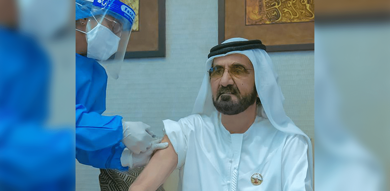 Dubai's Ruler Crown Prince of Dubai Sheikh Mohammed bin Rashid Al-Maktoum receiving an injection of a COVID-19 coronavirus vaccine. Credit: AFP Photo