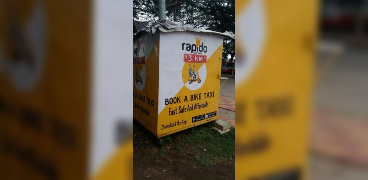 The advertisement for Rapido bike taxi services Credit: DH Photo