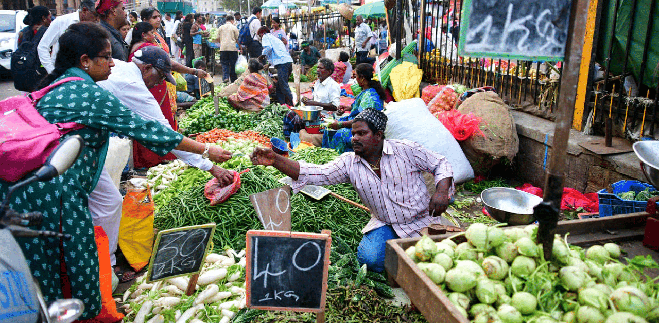 Vegetable prices had stayed high for more than a month, thanks to the incessant rainfall which damaged the crops. Credits: DH Photo