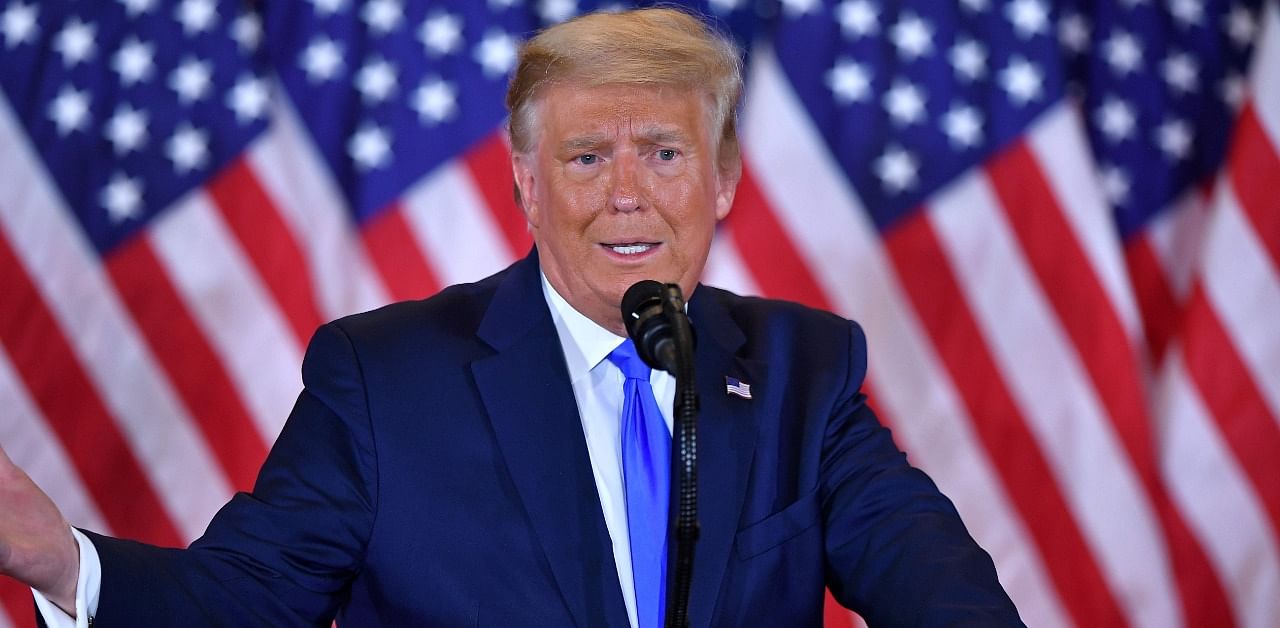 US President Donald Trump speaks during election night in the East Room of the White House in Washington. Credit: AFP Photo