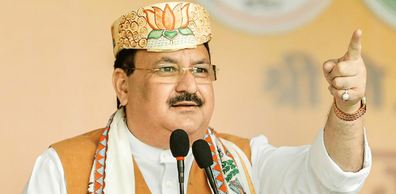 BJP National President JP Nadda addresses a public rally at Nimaithi Inter College, in Darbhanga district. Credit: PTI Photo