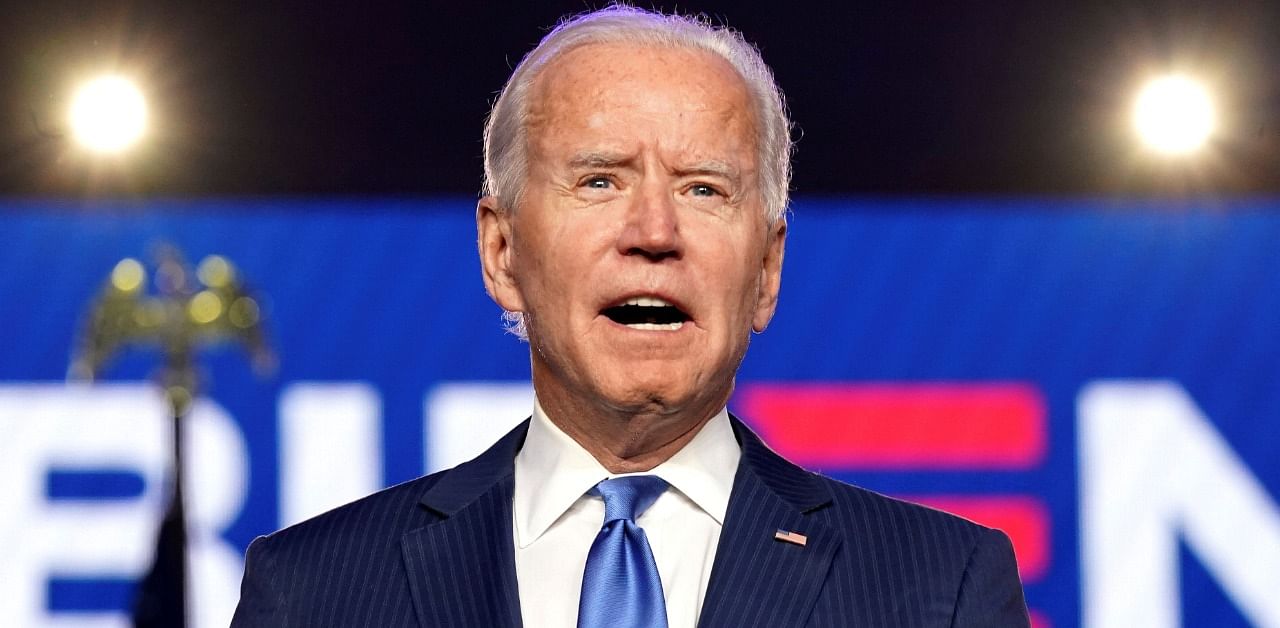 Democratic presidential nominee Joe Biden speaks about election results in Wilmington. Credit: Reuters Photo