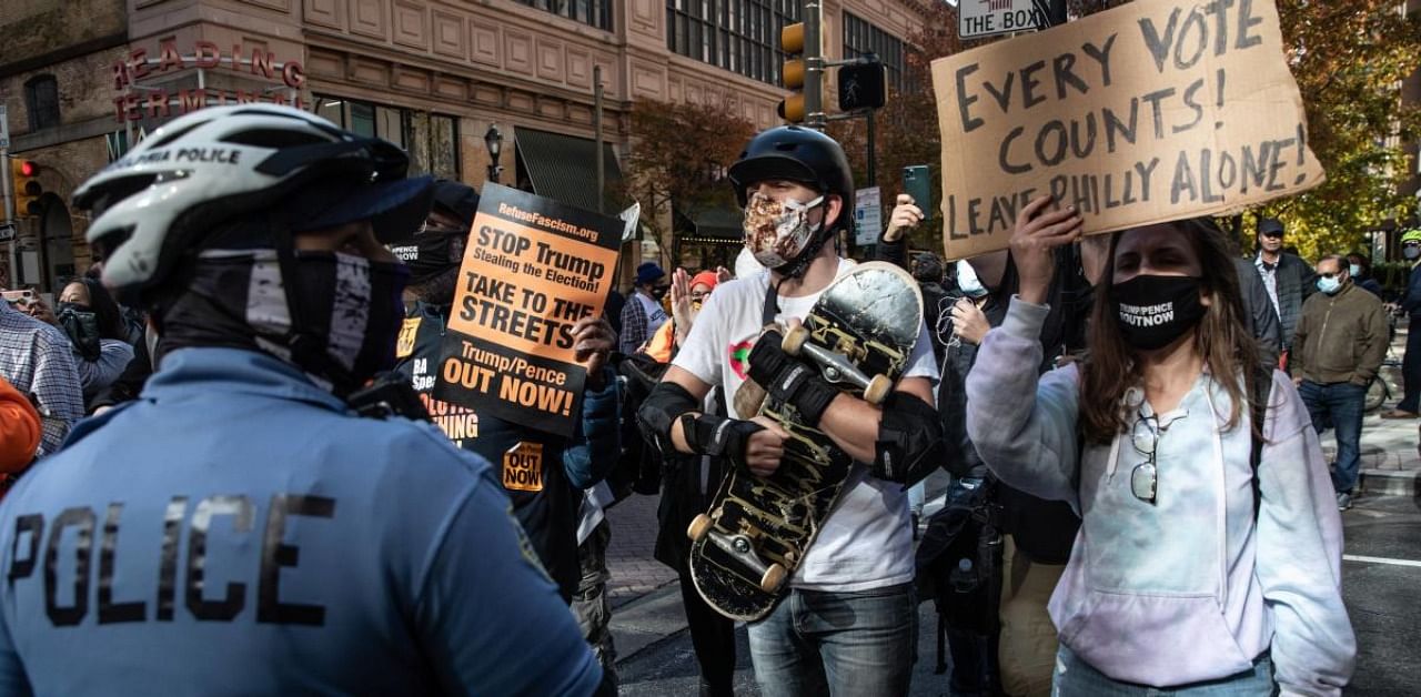 Protesters near Philadelphia vote counting site. Credit: AFP Photo