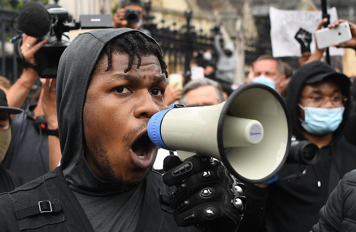File photo: British actor John Boyega speaks to protestors in Parliament square during an anti-racism demonstration in London (AFP photo)