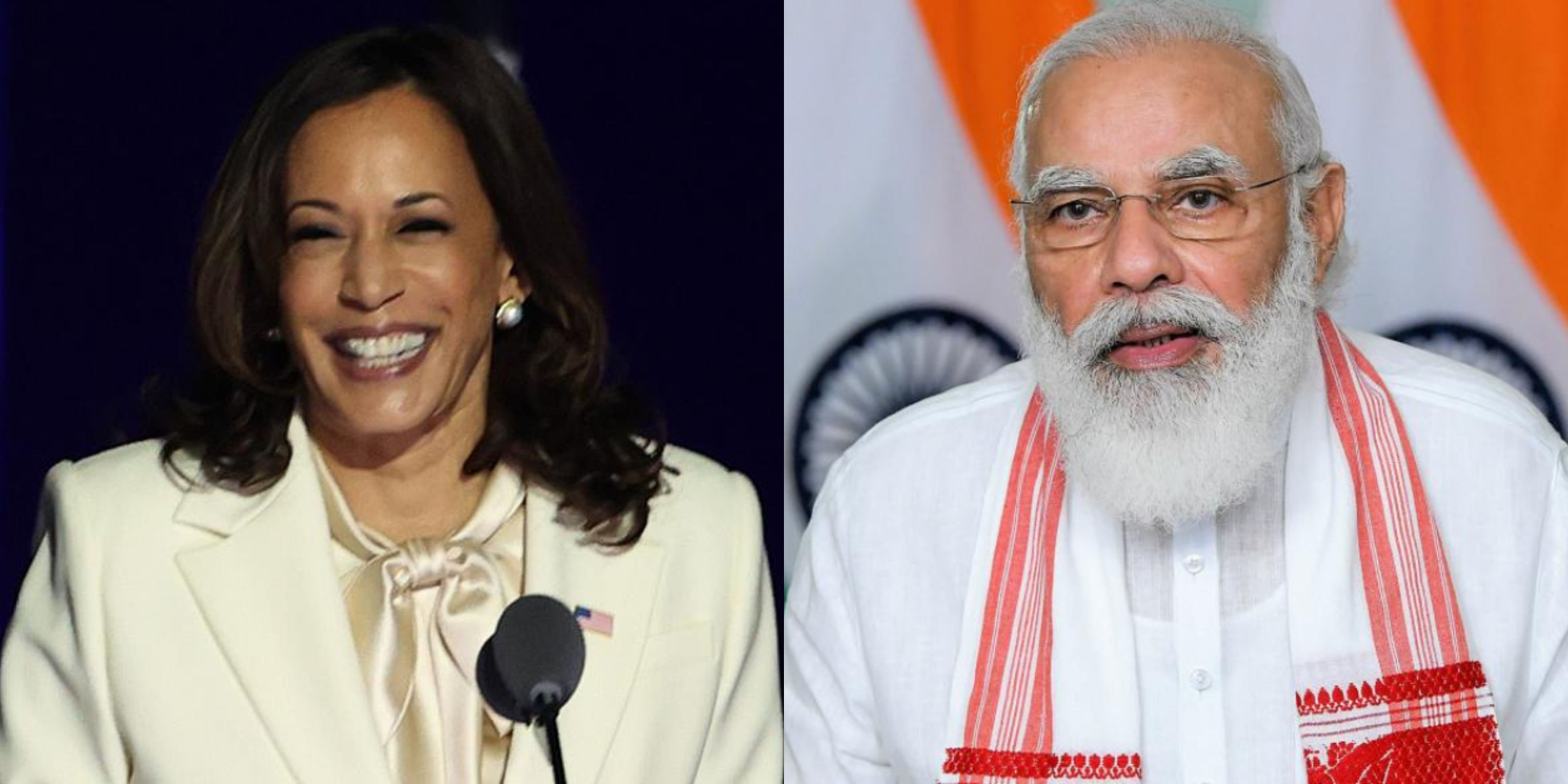 US Vice President elect Kamala Harris (L) and Prime Minister Narendra Modi (R). Credit: AFP/PTI