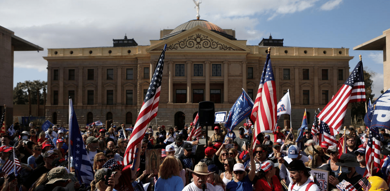 Supporters of US President Donald Trump gather at a "Stop the Steal" protest after the 2020 U.S. presidential election was called for Democratic candidate Joe Biden. Credit: Reuters Photo