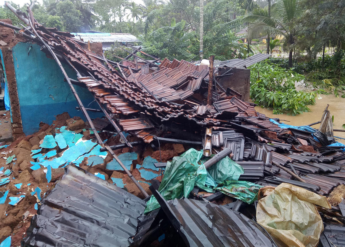 A house which collapsed during floods.