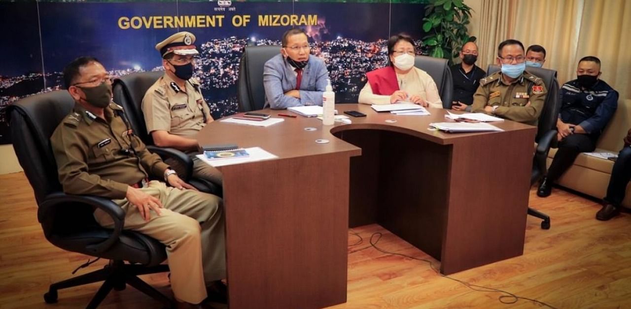 Mizoram chief secretary addressing the media in Aizawl on Sunday regarding the tension on the border with Assam. Photo credit: Mizoram government.