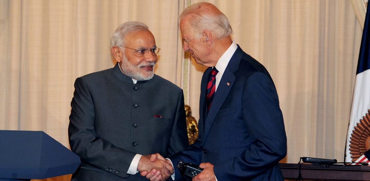 Prime Minister Narendra Modi greets the then US Vice President Joe Biden. Credit: PTI Photo