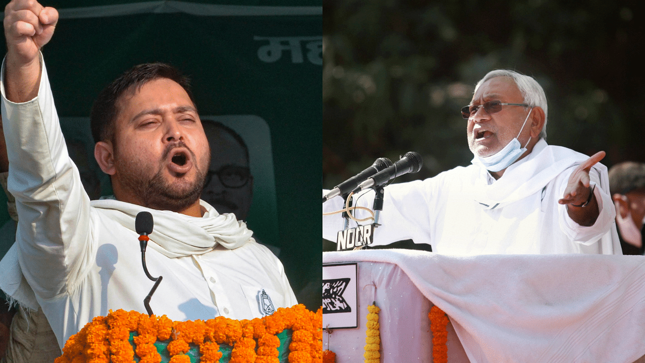 Rashtriya Janata Dal (RJD) leader Tejashwi Prasad Yadav and Bihar CM Nitish Kumar. Credits: PTI Photo