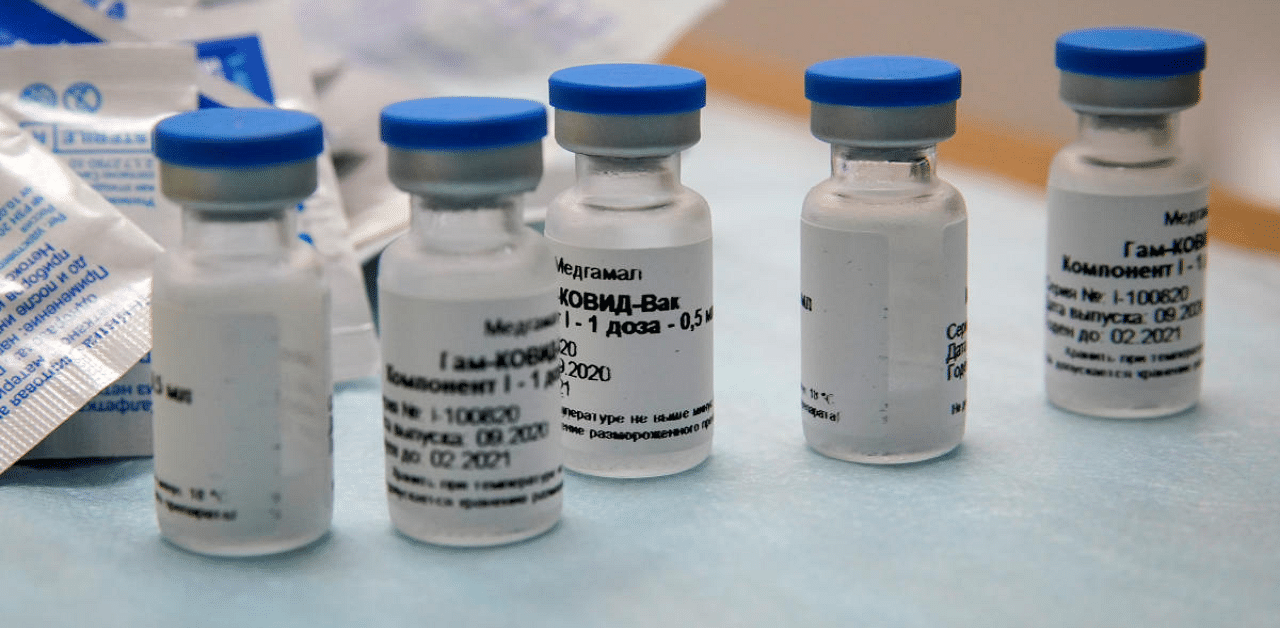 Bottles with Russia's "Sputnik-V" vaccine against the coronavirus disease. Credit: Reuters Photo