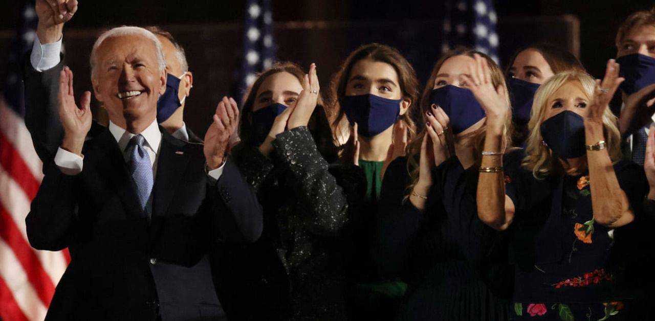  Joe Biden and his family celebrate after the media announced that he has won the elections. Credit: Reuters Photo