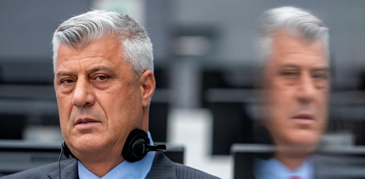 Former Kosovo President Hashim Thaci appears before the Kosovo Specialist Chambers in The Hague. Credit: Reuters.