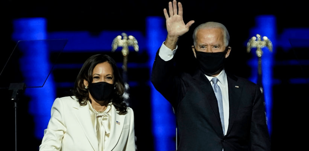  President-elect Joe Biden and Vice President-elect Kamala Harris take the stage at the Chase Center to address the nation November 07, 2020 in Wilmington, Delaware. Credit: Getty Images