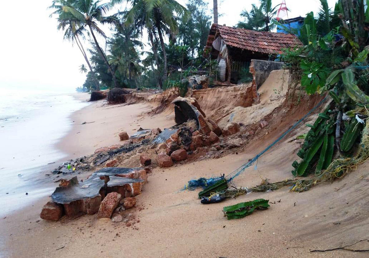 Sea erosion has destroyed structures at Dombe in Paduvari village in Baindoor.