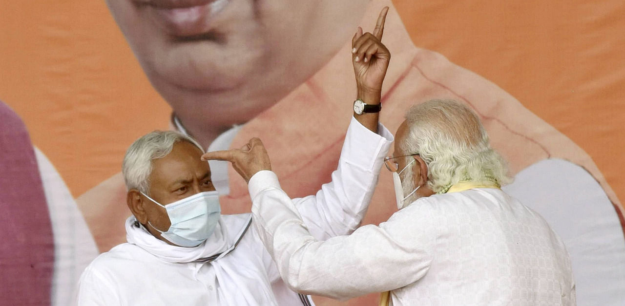 Bihar CM Nitish Kumar with PM Modi. Credit: PTI Photo
