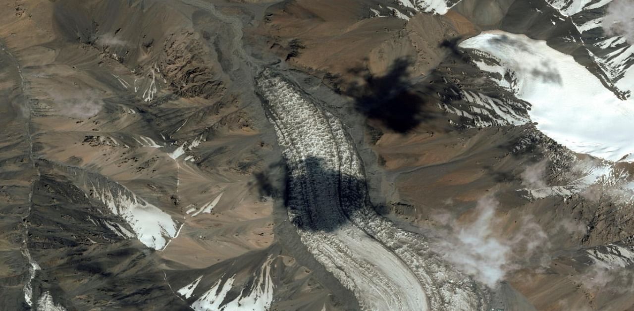 A satellite image shows the Laohugou No. 12 glacier, in the Qilian mountains, Gansu province, China, July 5, 2020. Credit: Reuters/Maxar Technologies.