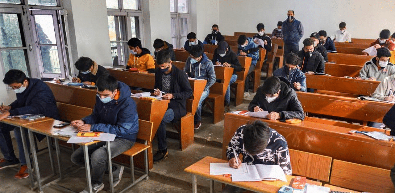 Students appear in class 10th examination, at a school in Srinagar, Wednesday, Nov. 11, 2020. Credit: PTI Photo
