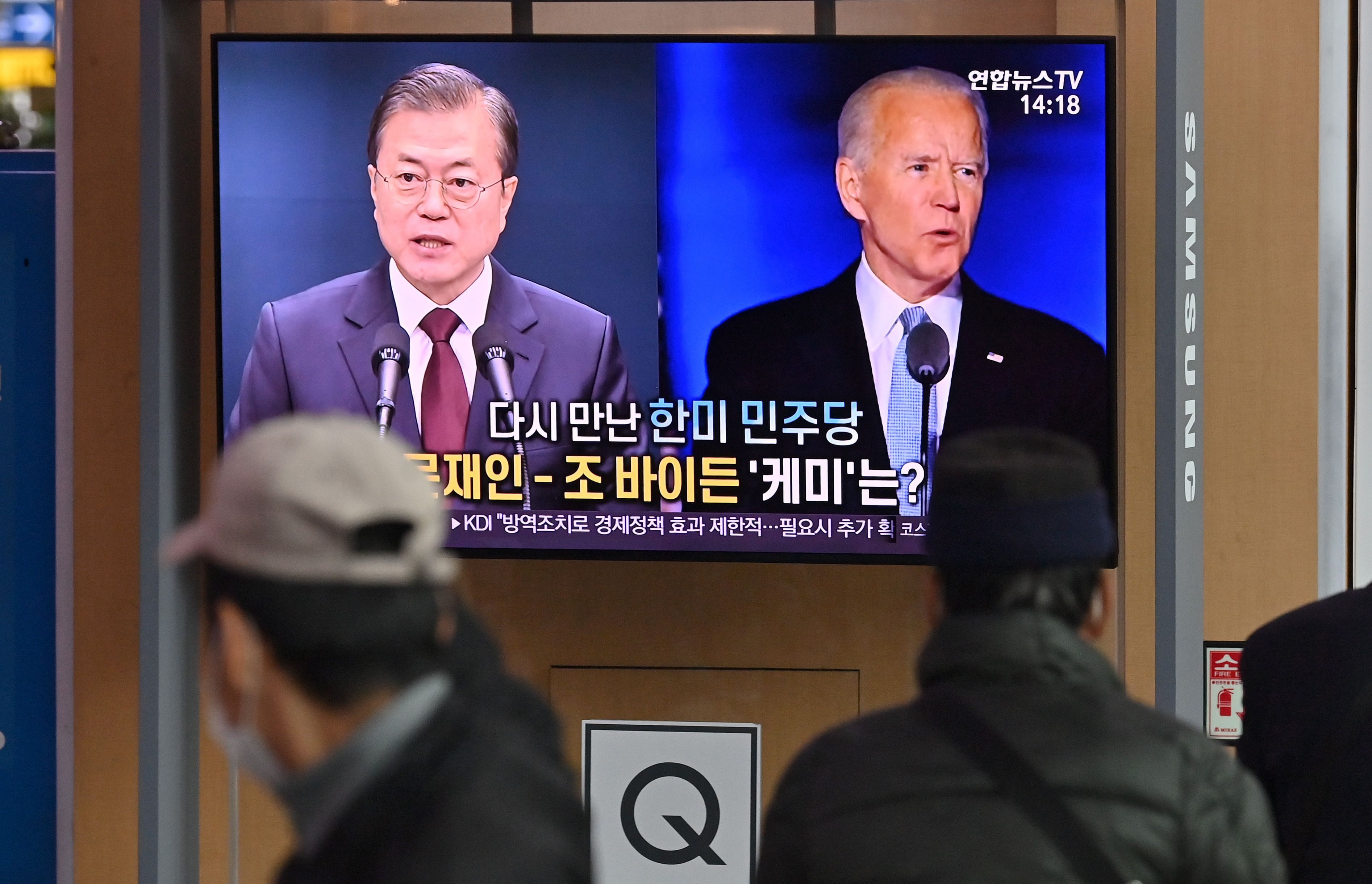 US presidential election showing images of US President-elect Joe Biden (R) and South Korean President Moon Jae-in (L). Credits: AFP Photo