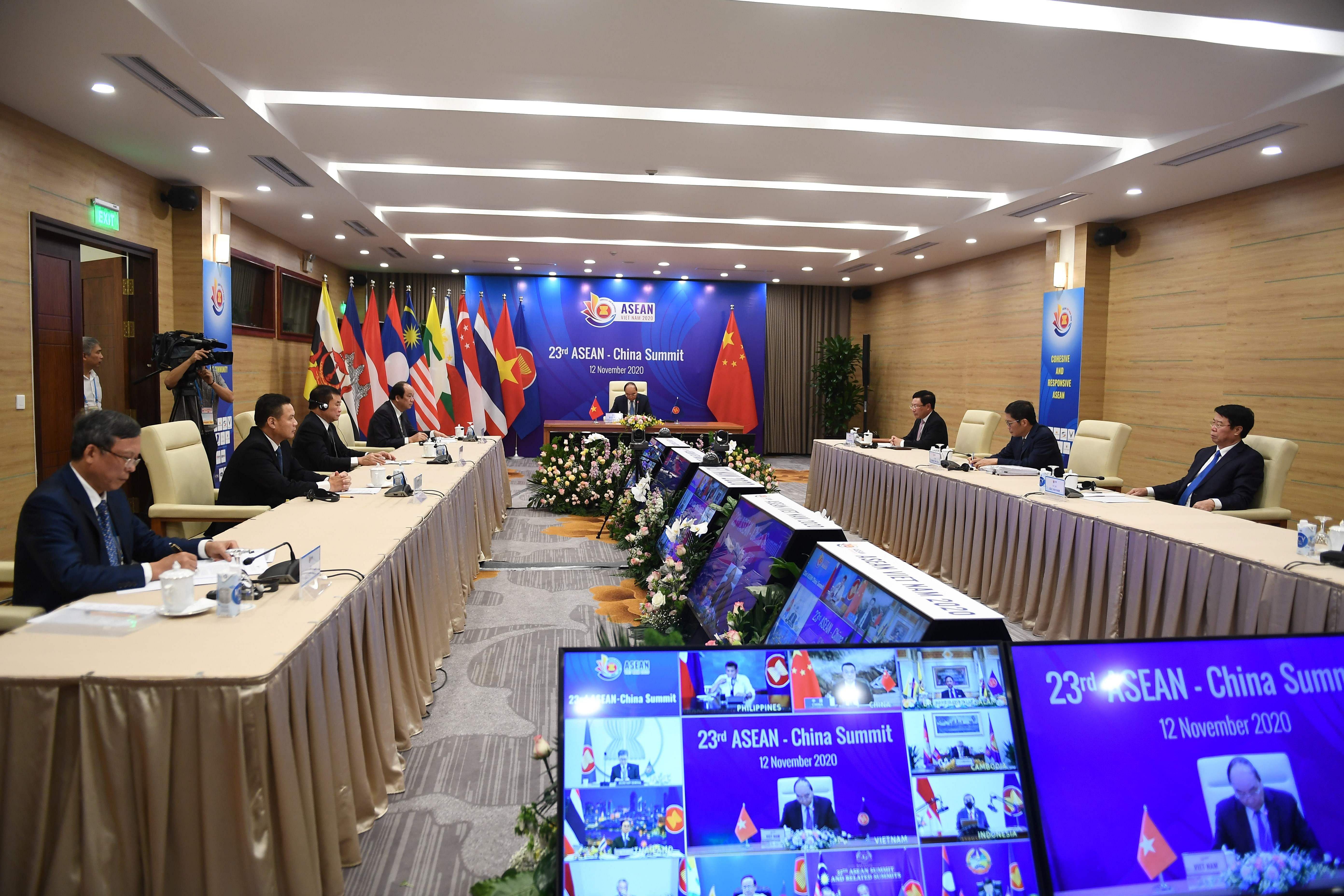DIPLOMACY Vietnam's Prime Minister Nguyen Xuan Phuc addresses counterparts at the ASEAN-China summit of the Association of Southeast Asian Nations (ASEAN), held online due to the Covid-19 coronavirus pandemic, in Hanoi. Credits: AFP Photo